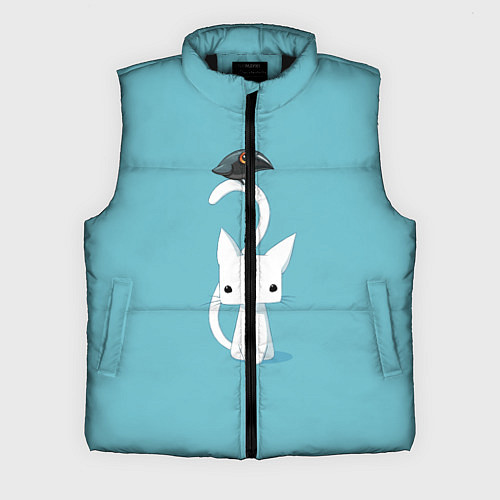 Мужской жилет Белый котик и воробушек / 3D-Черный – фото 1