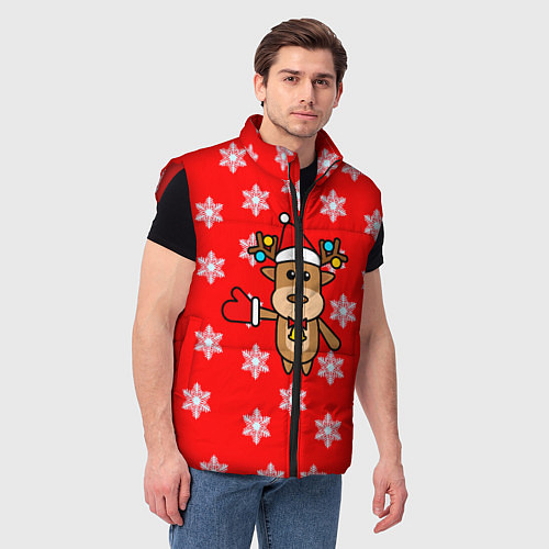 Мужской жилет Оленёнок в снежинках / 3D-Красный – фото 3