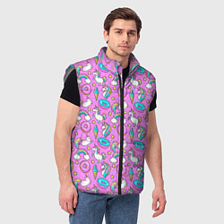 Мужской жилет Единороги и пончики, цвет: 3D-светло-серый — фото 2