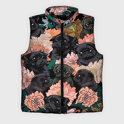 Мужской жилет Мопсы и Цветы / 3D-Черный – фото 1