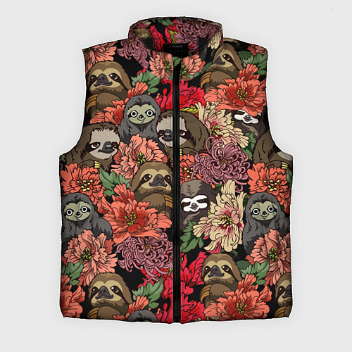 Мужской жилет Ленивец & Цветочки / 3D-Черный – фото 1