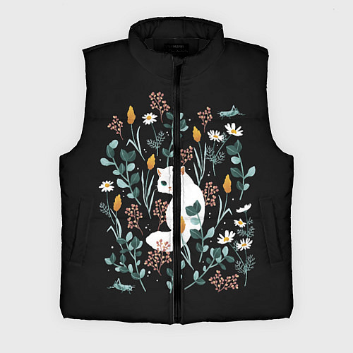 Мужской жилет Кошечка среди цветов / 3D-Черный – фото 1