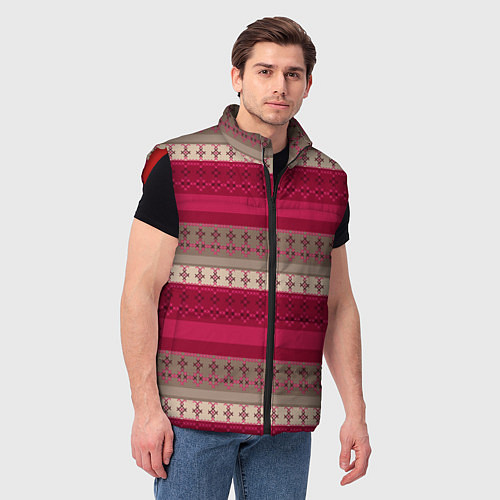 Мужской жилет Полосатый вышитый орнамент / 3D-Красный – фото 3