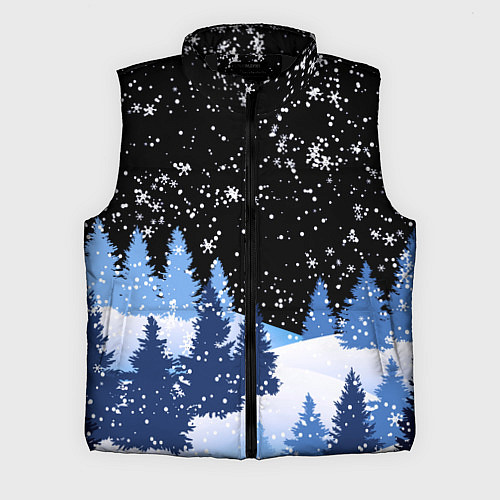Мужской жилет Снежная ночь в зимнем лесу / 3D-Черный – фото 1