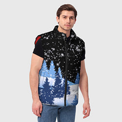 Мужской жилет Снежная ночь в зимнем лесу, цвет: 3D-красный — фото 2