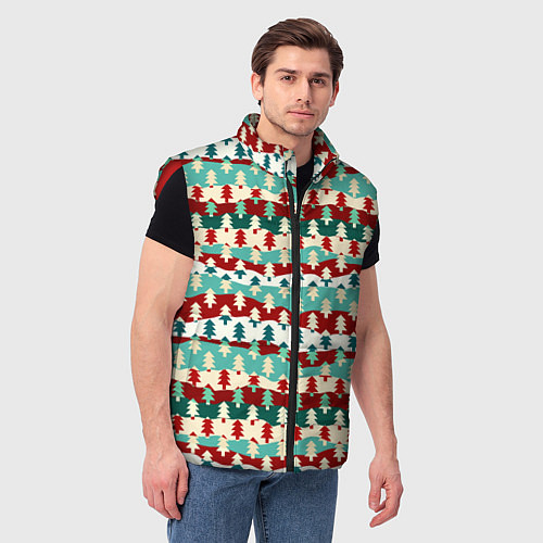 Мужской жилет Ёлочки новогодний дизайн / 3D-Красный – фото 3