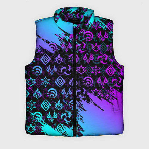Мужской жилет GENSHIN NEON PATTERN SYMBOL НЕОН ЭМБЛЕМЫ / 3D-Черный – фото 1