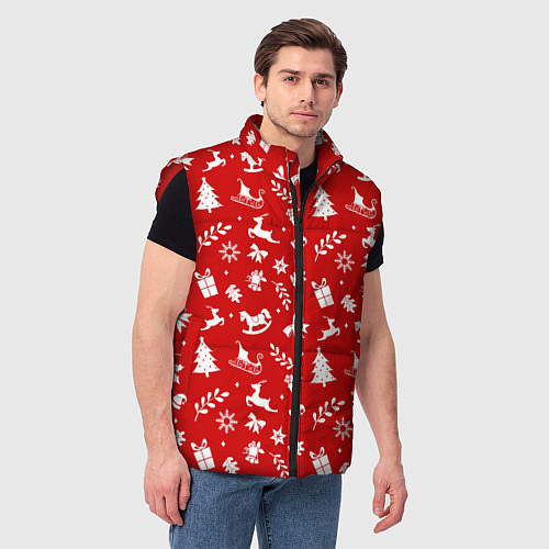 Мужской жилет НОВОГОДНИЙ УЗОР КРАСНО БЕЛЫЙ / 3D-Красный – фото 3