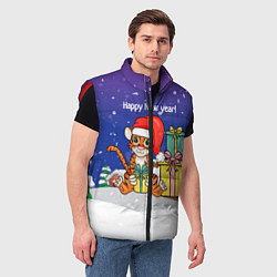 Мужской жилет Новый год 2022 - Тигр с подарками, цвет: 3D-красный — фото 2