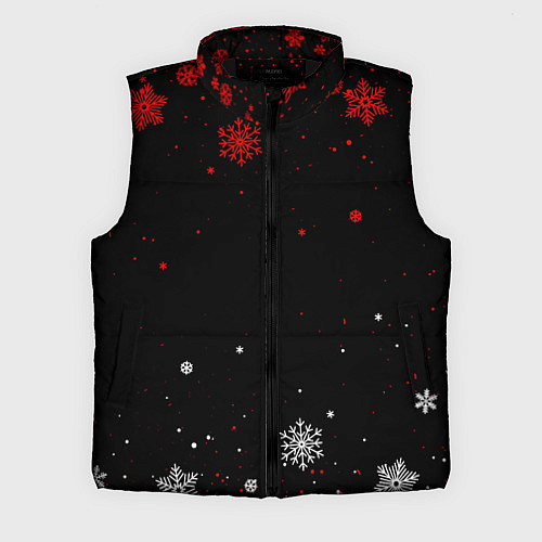 Мужской жилет КРАСНО БЕЛЫЕ СНЕЖИНКИ НА ЧЁРНОМ ФОНЕ / 3D-Черный – фото 1