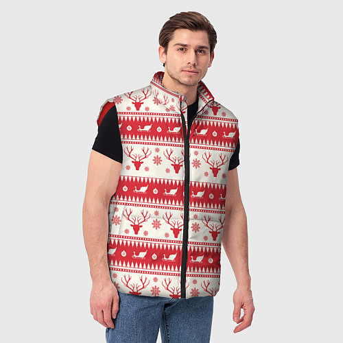 Мужской жилет Новогодний орнамент с Оленями / 3D-Красный – фото 3