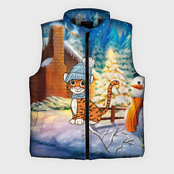 Мужской жилет Тигренок на фоне зимнего дома