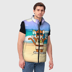 Мужской жилет Тигр в отпуске на новый год на море, цвет: 3D-черный — фото 2