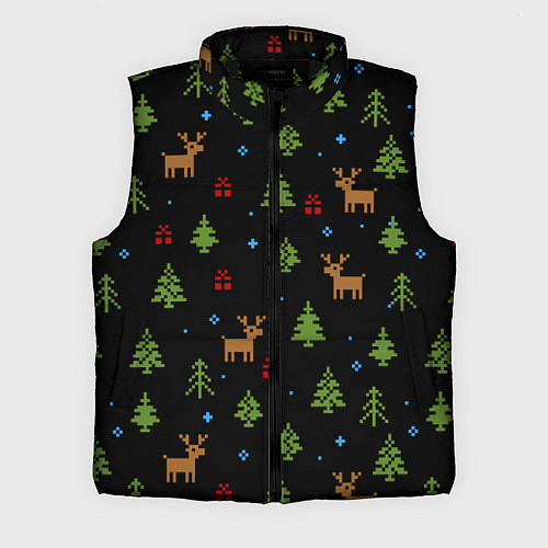 Мужской жилет Новогодние олени и елки / 3D-Черный – фото 1