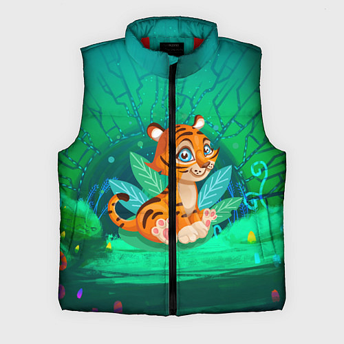 Мужской жилет Тигр в большой кувшинке / 3D-Красный – фото 1