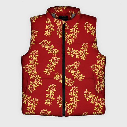 Мужской жилет Золотые веточки на ярко красном фоне / 3D-Светло-серый – фото 1