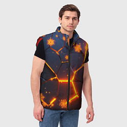 Мужской жилет НОВОГОДНИЕ ОГНЕННЫЕ 3D ПЛИТЫ FIRE NEON HEXAGON, цвет: 3D-красный — фото 2