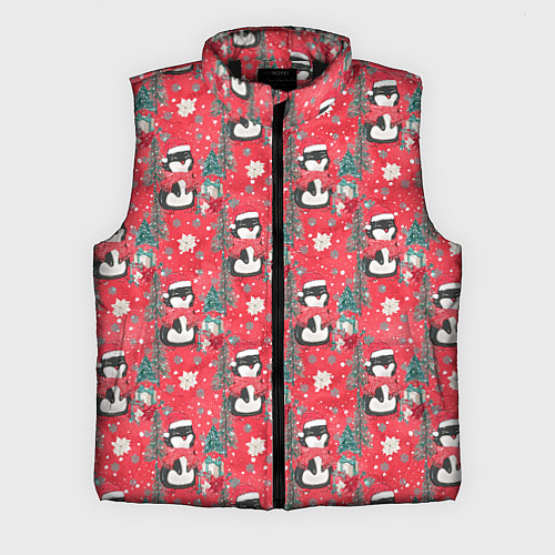Мужской жилет Пингвины красный паттерн / 3D-Черный – фото 1