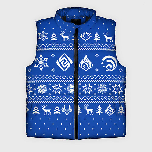 Мужской жилет НОВОГОДНИЙ СВИТЕР GENSHIN IMPACT СИНИЙ / 3D-Черный – фото 1