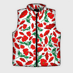 Мужской жилет Цветы Красные Маки на белом фоне, цвет: 3D-светло-серый