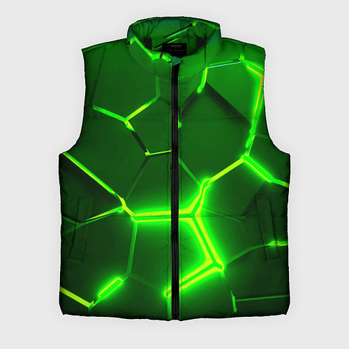 Мужской жилет 3D ПЛИТЫ НЕОН NEON GREEN HEXAGON РАЗЛОМ / 3D-Черный – фото 1
