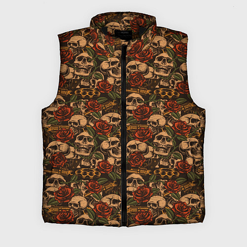 Мужской жилет Черепа с оружием и розами / 3D-Черный – фото 1