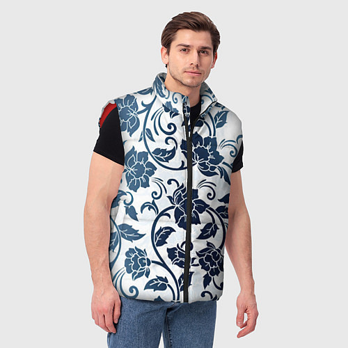 Мужской жилет Гжелевые цветы / 3D-Красный – фото 3