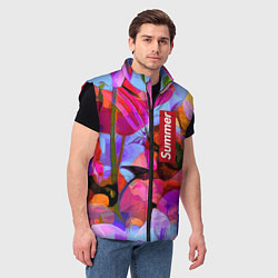 Мужской жилет Красочный летний цветочный паттерн Summer color pa, цвет: 3D-черный — фото 2