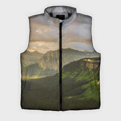 Мужской жилет Горы, лес, небо / 3D-Черный – фото 1