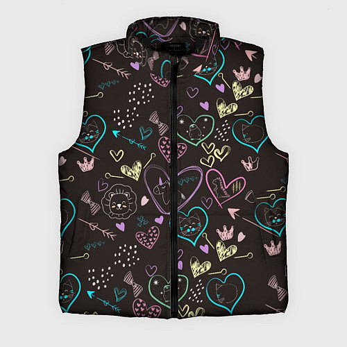 Мужской жилет Паттерн милые животные и сердечки / 3D-Черный – фото 1