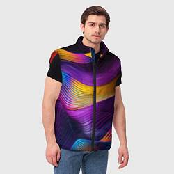 Мужской жилет Абстрактная волновая композиция Неоновые полосы Ab, цвет: 3D-красный — фото 2