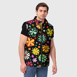 Мужской жилет MULTICOLORED FLOWERS, цвет: 3D-черный — фото 2