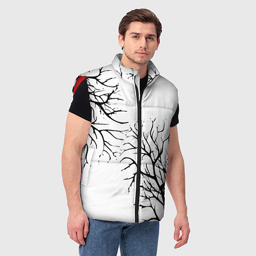 Мужской жилет Черные ветки деревьев на белом фоне / 3D-Красный – фото 3