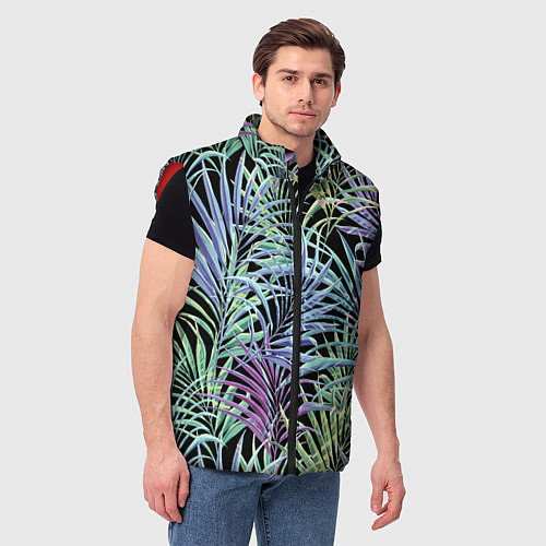 Мужской жилет Разноцветные Листья Пальм В Ночных Джунглях / 3D-Красный – фото 3