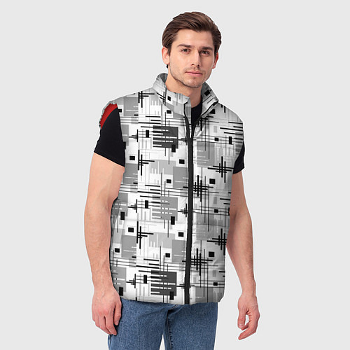 Мужской жилет Черно белый ретро геометрический узор / 3D-Красный – фото 3