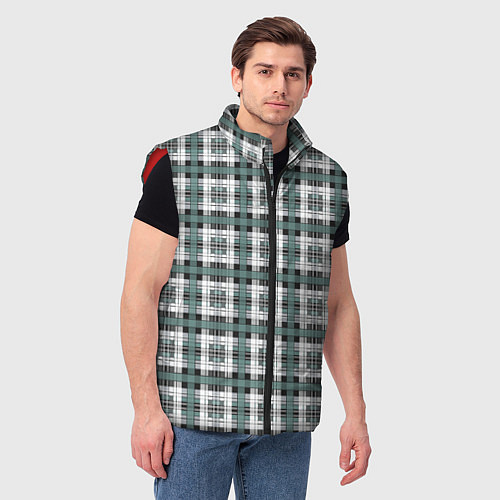 Мужской жилет Серо-зеленый клетчатый узор шотландка / 3D-Красный – фото 3
