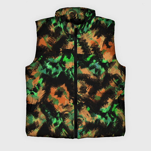 Мужской жилет Зелено-оранжевый осенний абстрактный узор / 3D-Черный – фото 1