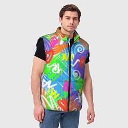 Мужской жилет Яркий геометрический принт на белом фоне, цвет: 3D-черный — фото 2