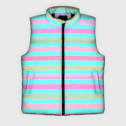 Мужской жилет Pink turquoise stripes horizontal Полосатый узор / 3D-Черный – фото 1