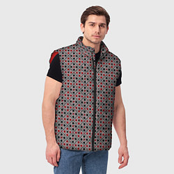 Мужской жилет Красный, черный квадраты на гранжевом сером, цвет: 3D-красный — фото 2