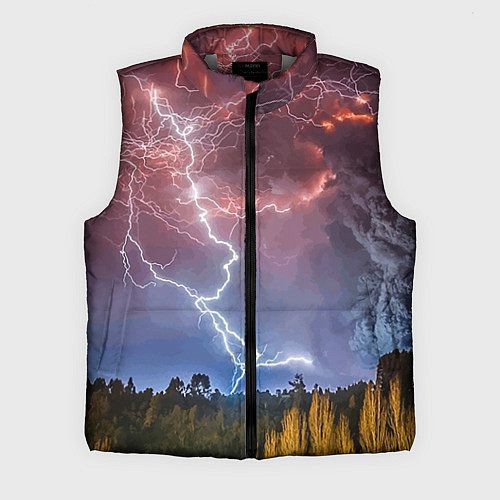 Мужской жилет Грозовые разряды молний над лесом / 3D-Светло-серый – фото 1