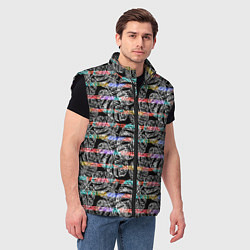 Мужской жилет Листья монстеры на черном в полоску, цвет: 3D-черный — фото 2