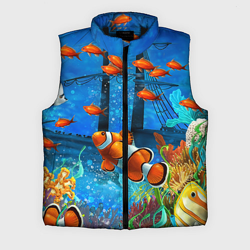 Мужской жилет Затонувший корабль в окружении обитателей океана / 3D-Черный – фото 1