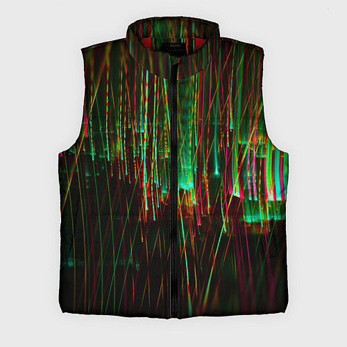 Мужской жилет Абстрактное множество зелёных неоновых лучей / 3D-Красный – фото 1