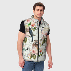 Мужской жилет Цветы Нарисованные Магнолии и Птицы, цвет: 3D-черный — фото 2