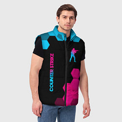 Мужской жилет Counter Strike - neon gradient: символ и надпись в, цвет: 3D-черный — фото 2