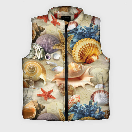 Мужской жилет Морские раковины, кораллы, морские звёзды на песке / 3D-Красный – фото 1