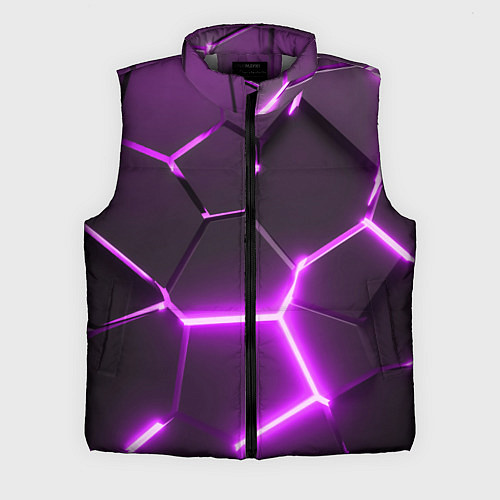 Мужской жилет Фиолетовые неоновые геометрические плиты / 3D-Светло-серый – фото 1