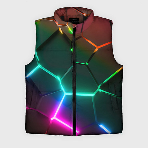 Мужской жилет Радужный градиент неоновые геометрические плиты / 3D-Черный – фото 1