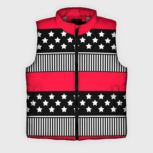 Мужской жилет Red and black pattern with stripes and stars / 3D-Светло-серый – фото 1
